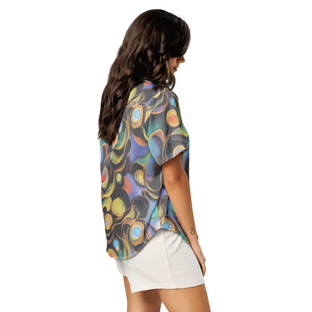 Planetary Ribbons on Women's Short Sleeve Pajama Top — Right Back
