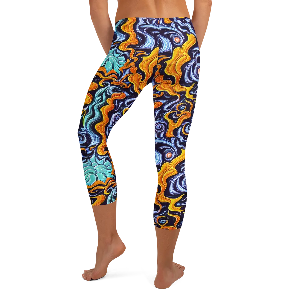 Midnight Fireflow on Capri Leggings — Back