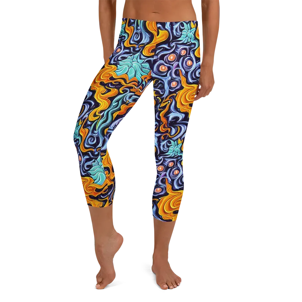 Midnight Fireflow on Capri Leggings — Front