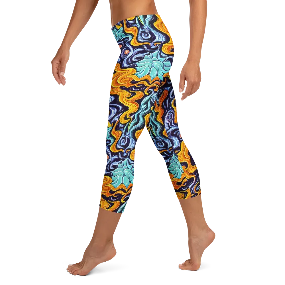 Midnight Fireflow on Capri Leggings — Left