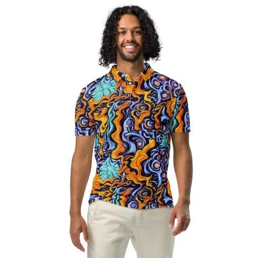 Midnight Fireflow on a Men's Slim Fit Polo Shirt