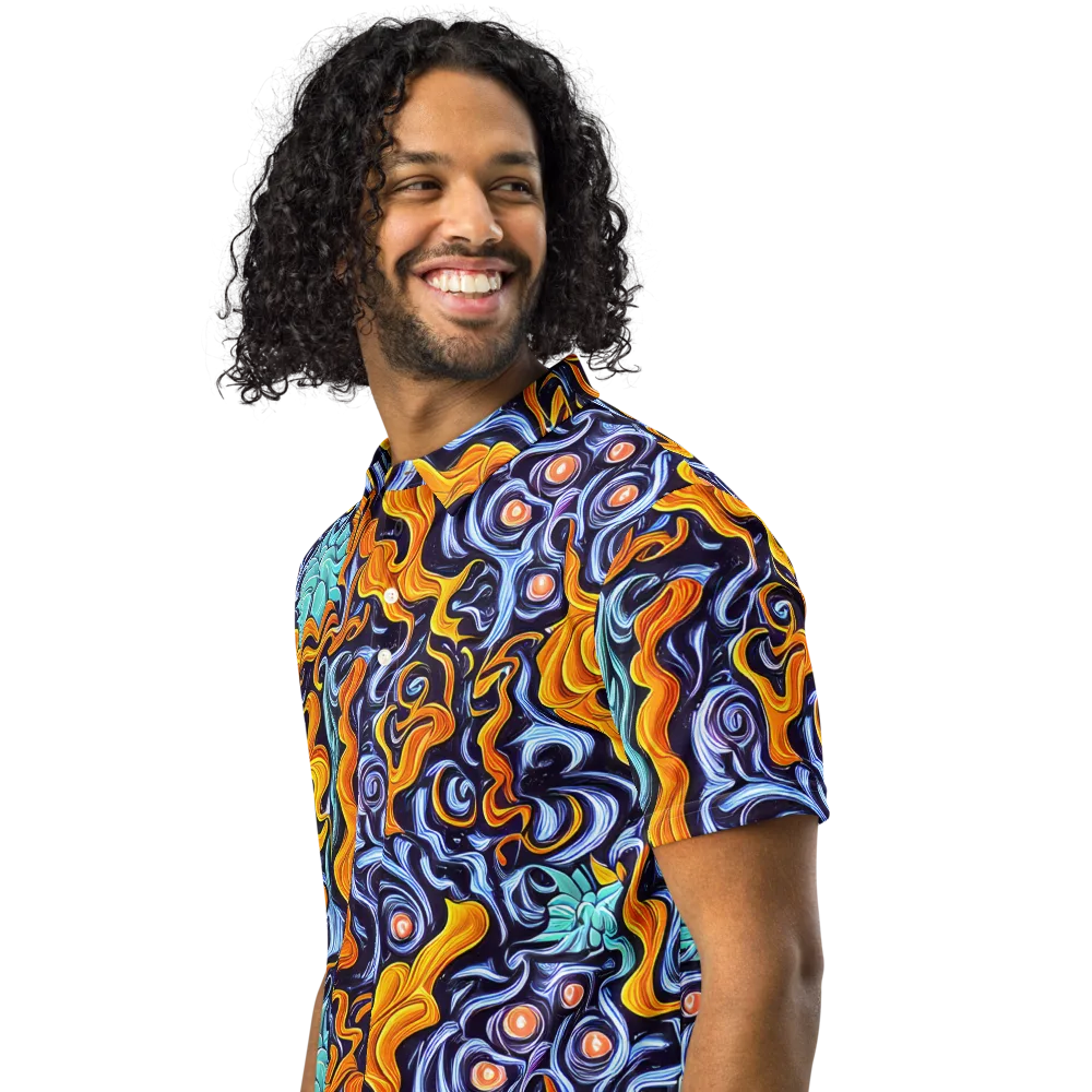 Midnight Fireflow on Men's Slim Fit Polo Shirt — Left Front