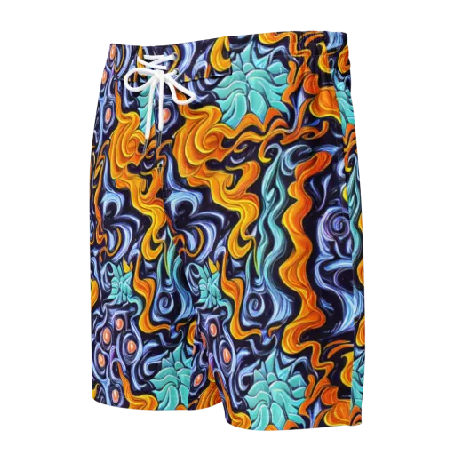 Midnight Fireflow on a Men's Board Shorts