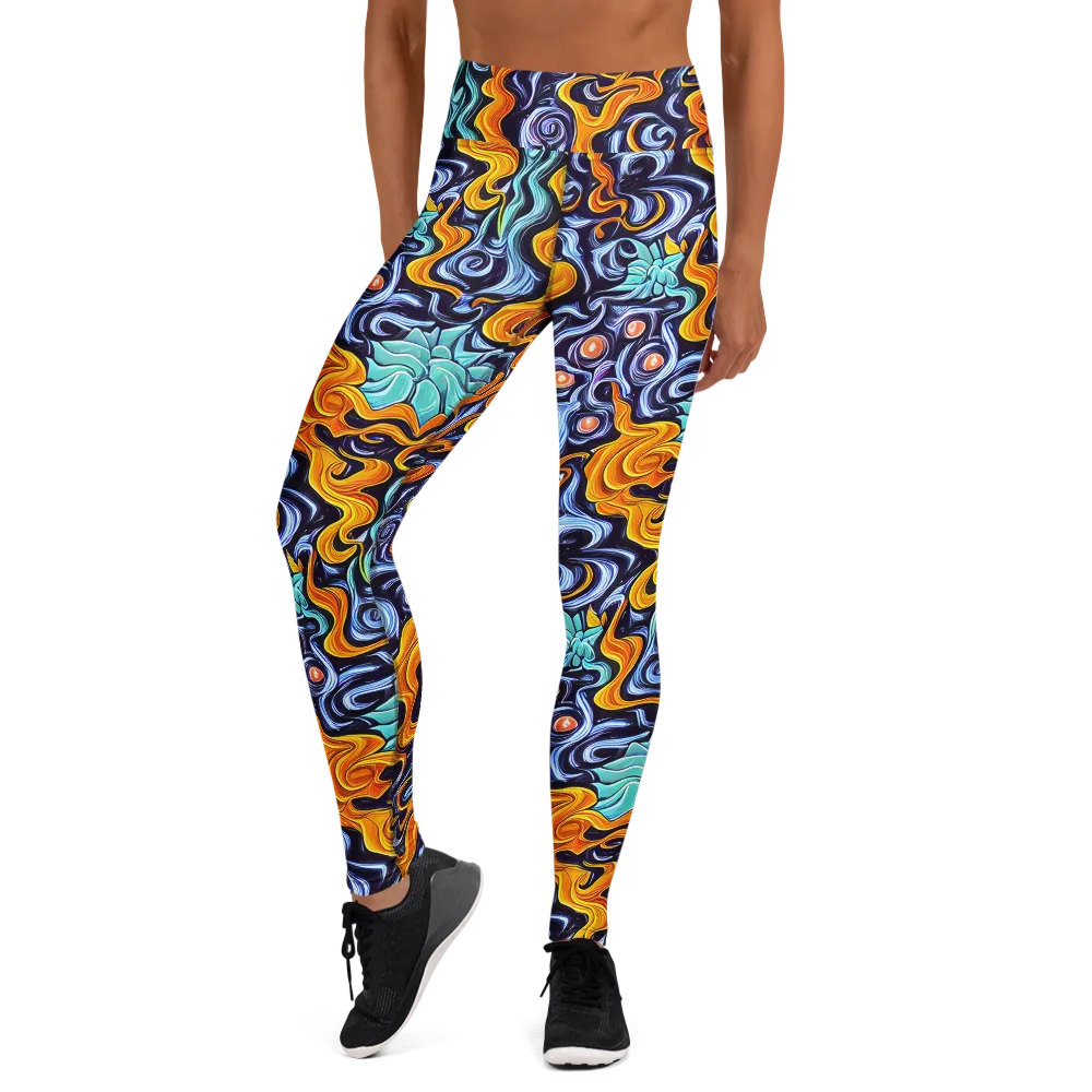 Midnight Fireflow on Yoga Leggings — Front