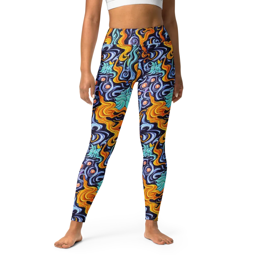 Midnight Fireflow on Yoga Leggings — Front