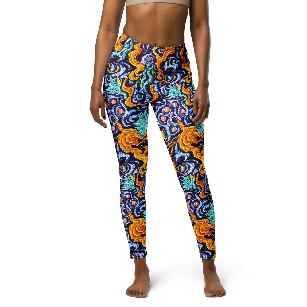 Midnight Fireflow on Yoga Leggings — Front