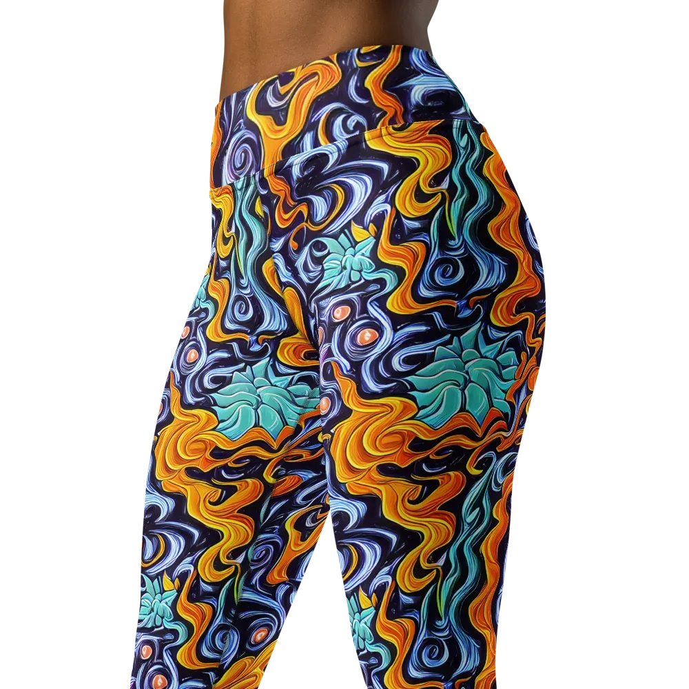 Midnight Fireflow on Yoga Leggings — Left Front