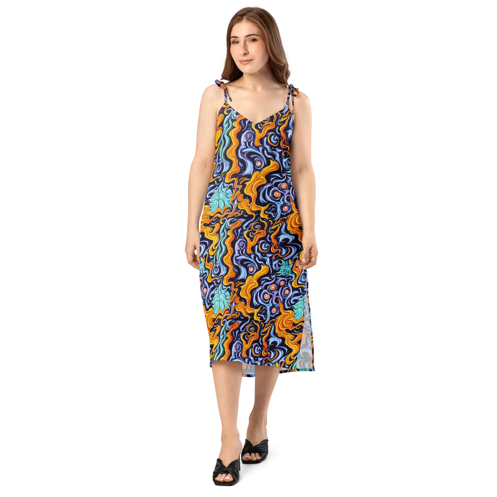 Midnight Fireflow on Slip Dress — Front