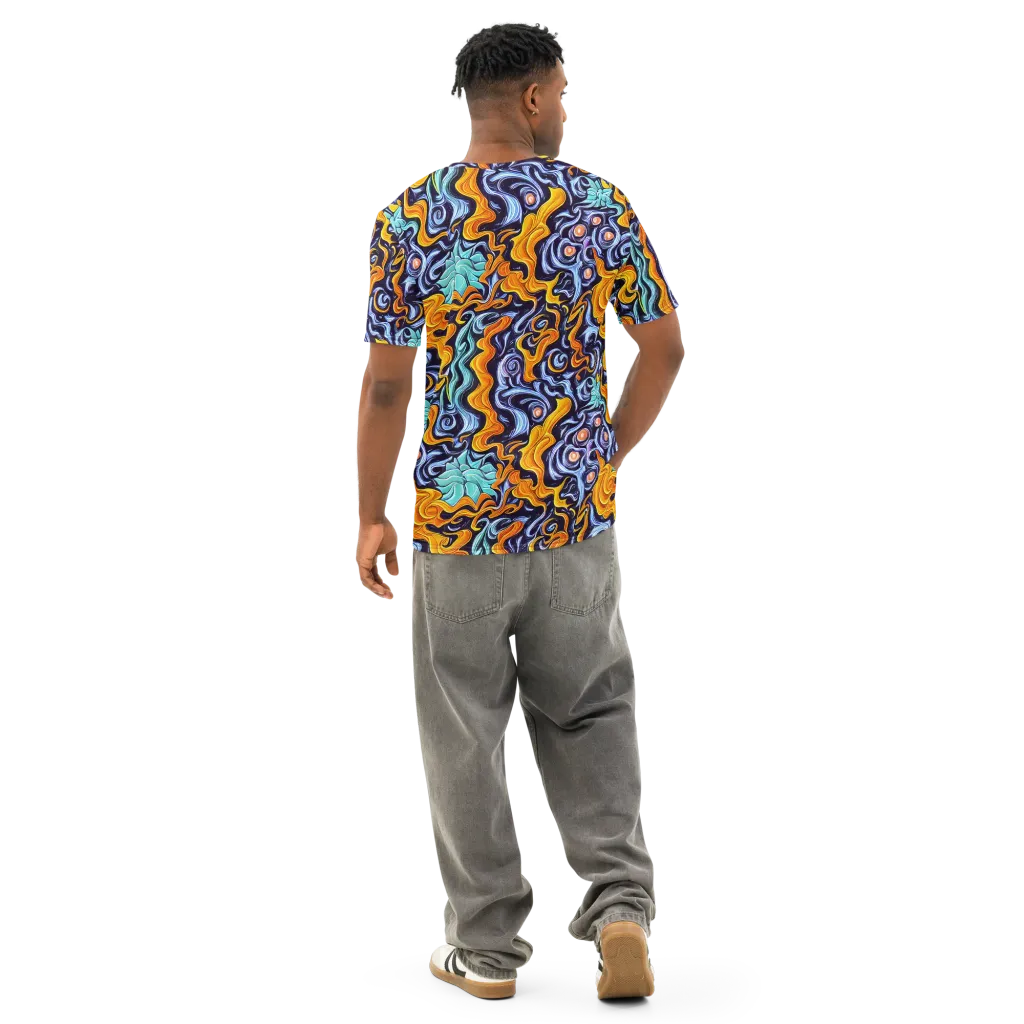 Midnight Fireflow on Men's Cotton Crew Neck T-Shirt — Back