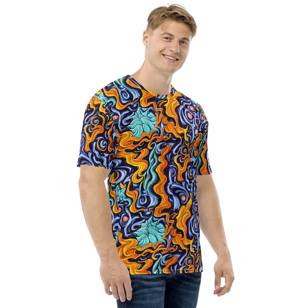 Midnight Fireflow on Men's Crew Neck T-Shirt — Right