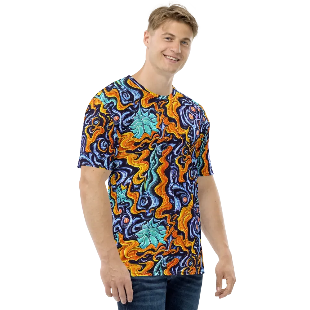 Midnight Fireflow on Men's Crew Neck T-Shirt — Right
