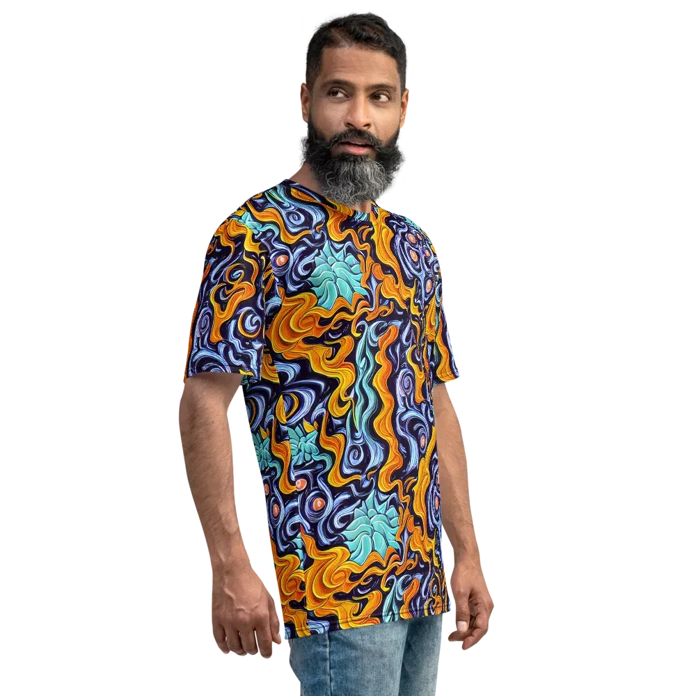 Midnight Fireflow on Men's Crew Neck T-Shirt — Right
