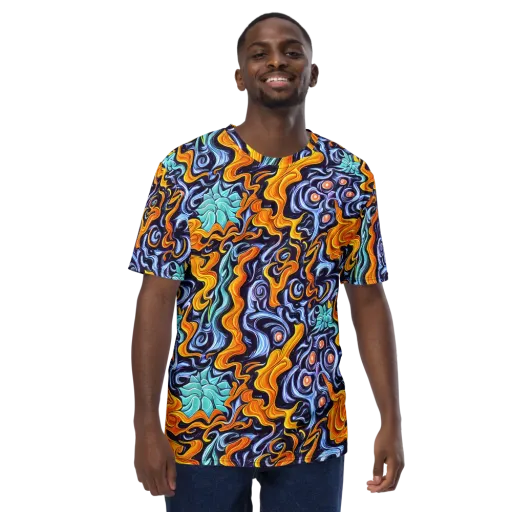 Midnight Fireflow on a Men's Crew Neck T-Shirt