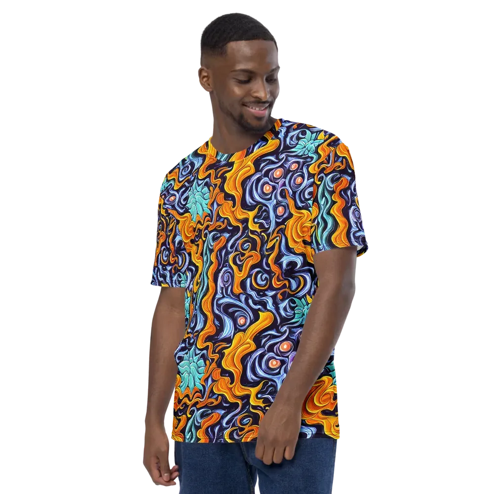Midnight Fireflow on Men's Crew Neck T-Shirt — Left