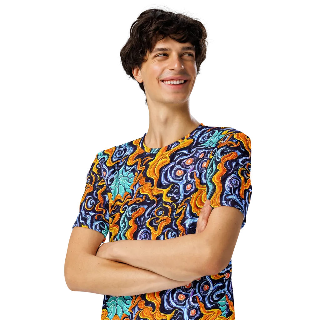 Midnight Fireflow on Men's Crew Neck T-Shirt — Left Front