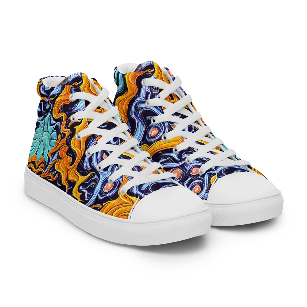Midnight Fireflow on Men's High Top Canvas Shoes — Right Front