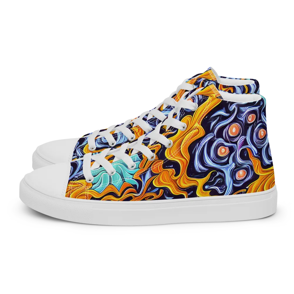 Midnight Fireflow on Men's High Top Canvas Shoes — Left