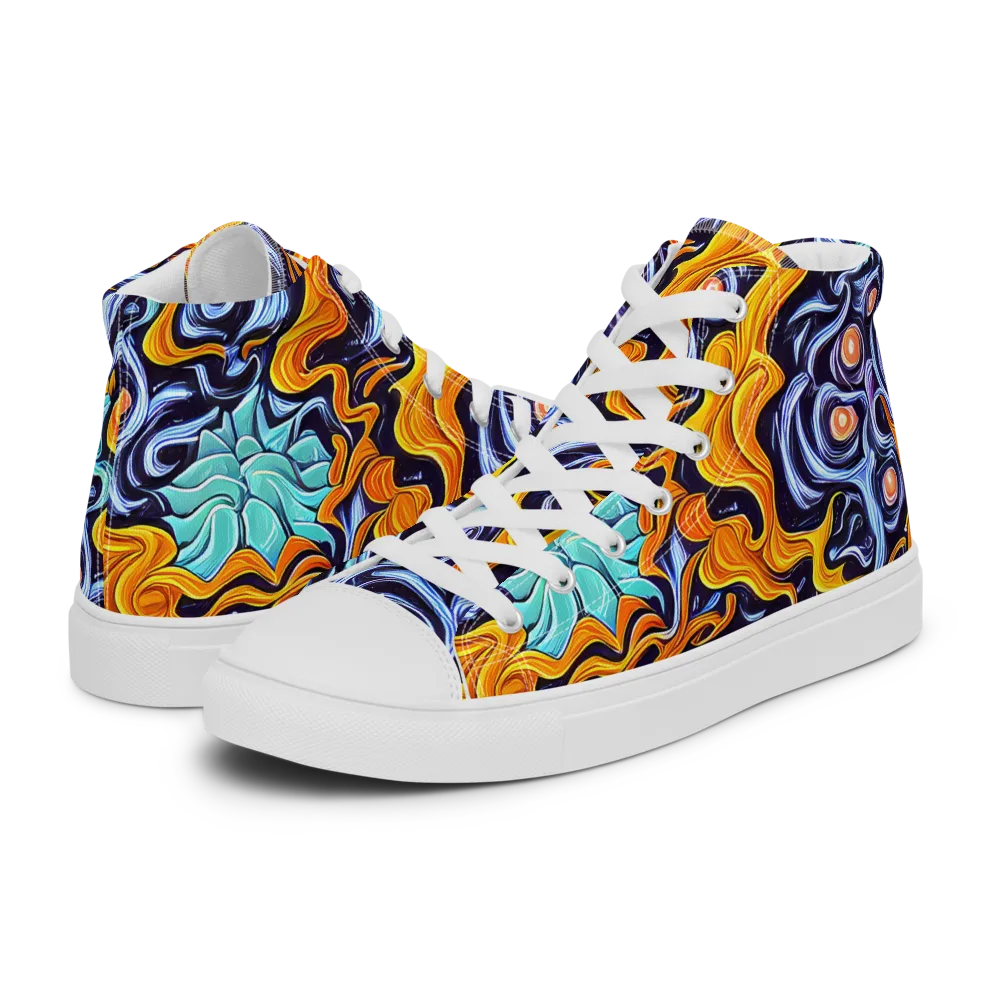 Midnight Fireflow on Men's High Top Canvas Shoes — Left