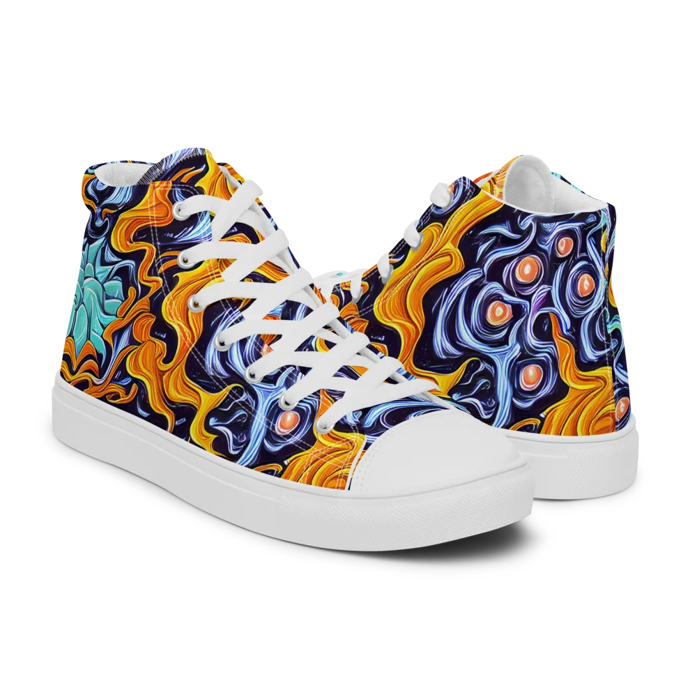 Midnight Fireflow on Men's High Top Canvas Shoes — Right
