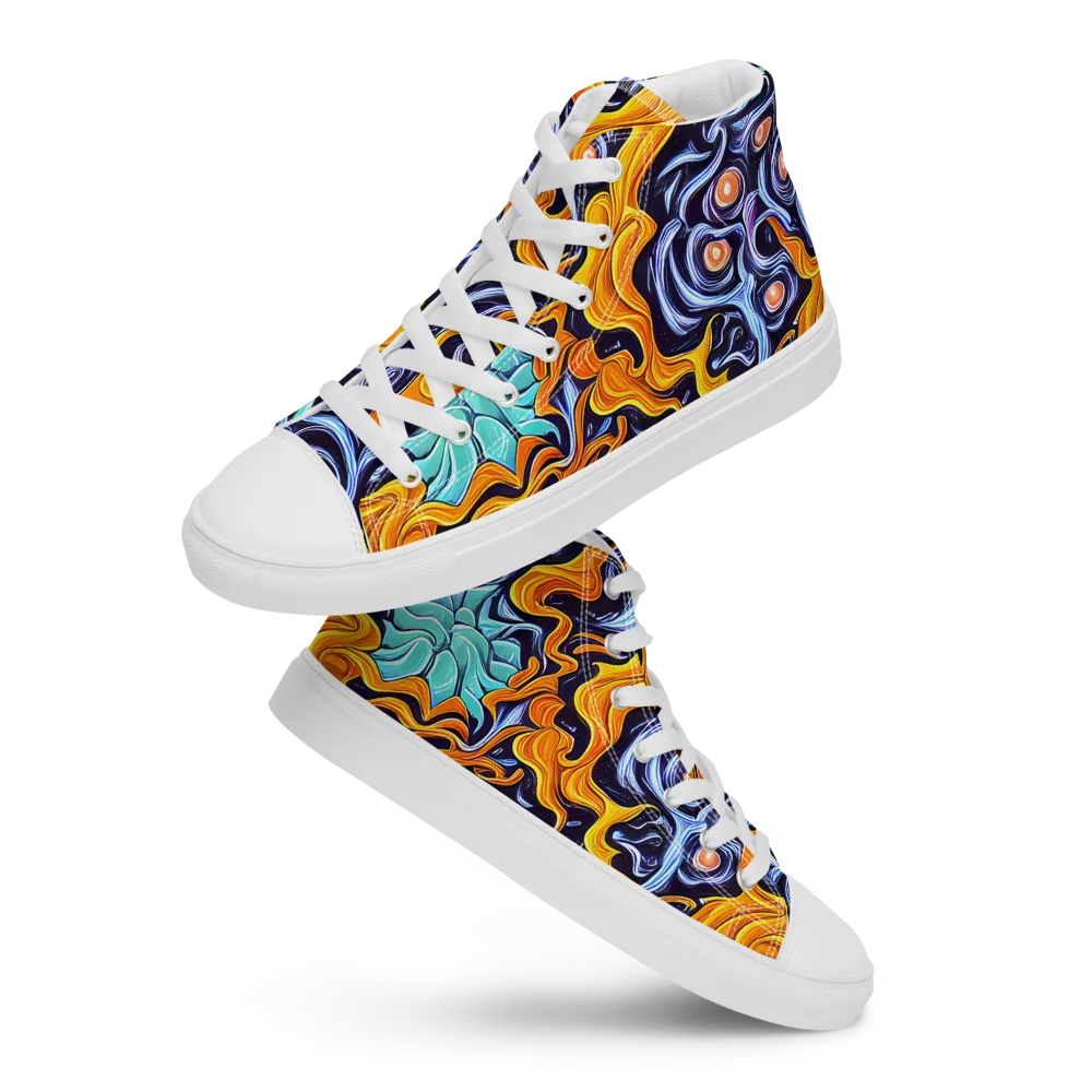 Midnight Fireflow on Men's High Top Canvas Shoes — Front