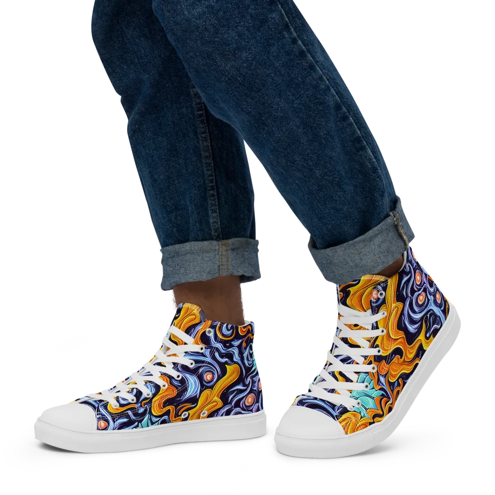Midnight Fireflow on Men's High Top Canvas Shoes — Left