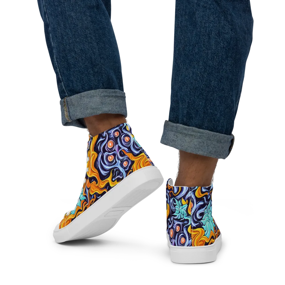 Midnight Fireflow on Men's High Top Canvas Shoes — Back