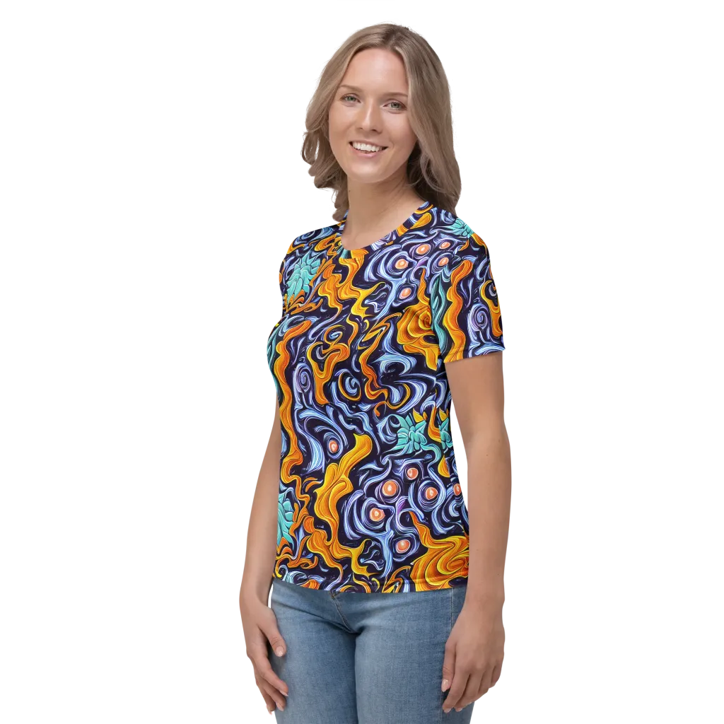 Midnight Fireflow on Women's Crew Neck T-Shirt — Left