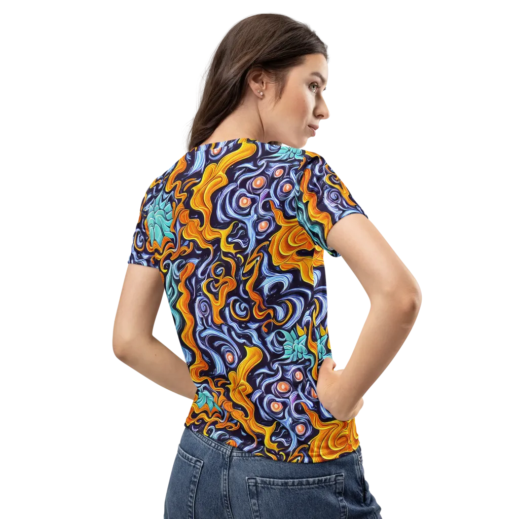 Midnight Fireflow on Women's Crew Neck T-Shirt — Back