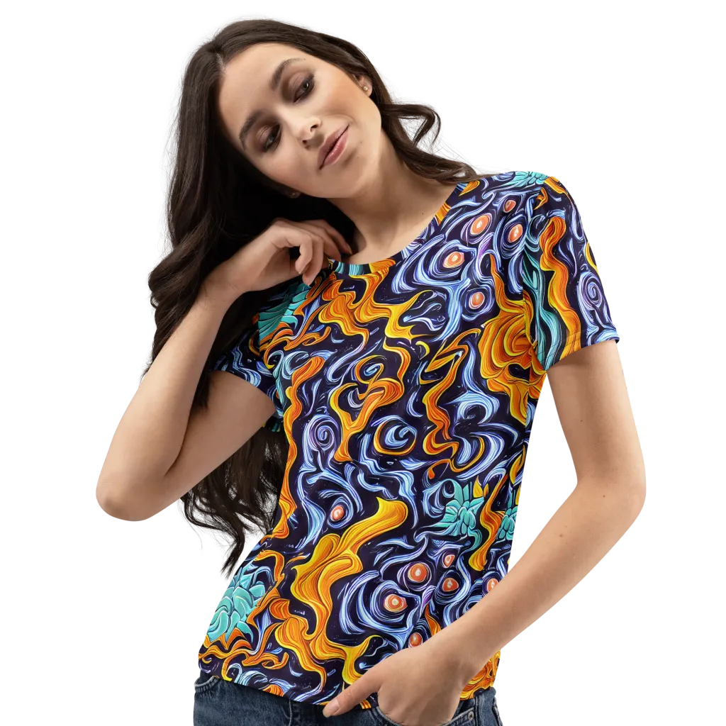 Midnight Fireflow on Women's Crew Neck T-Shirt — Left Front