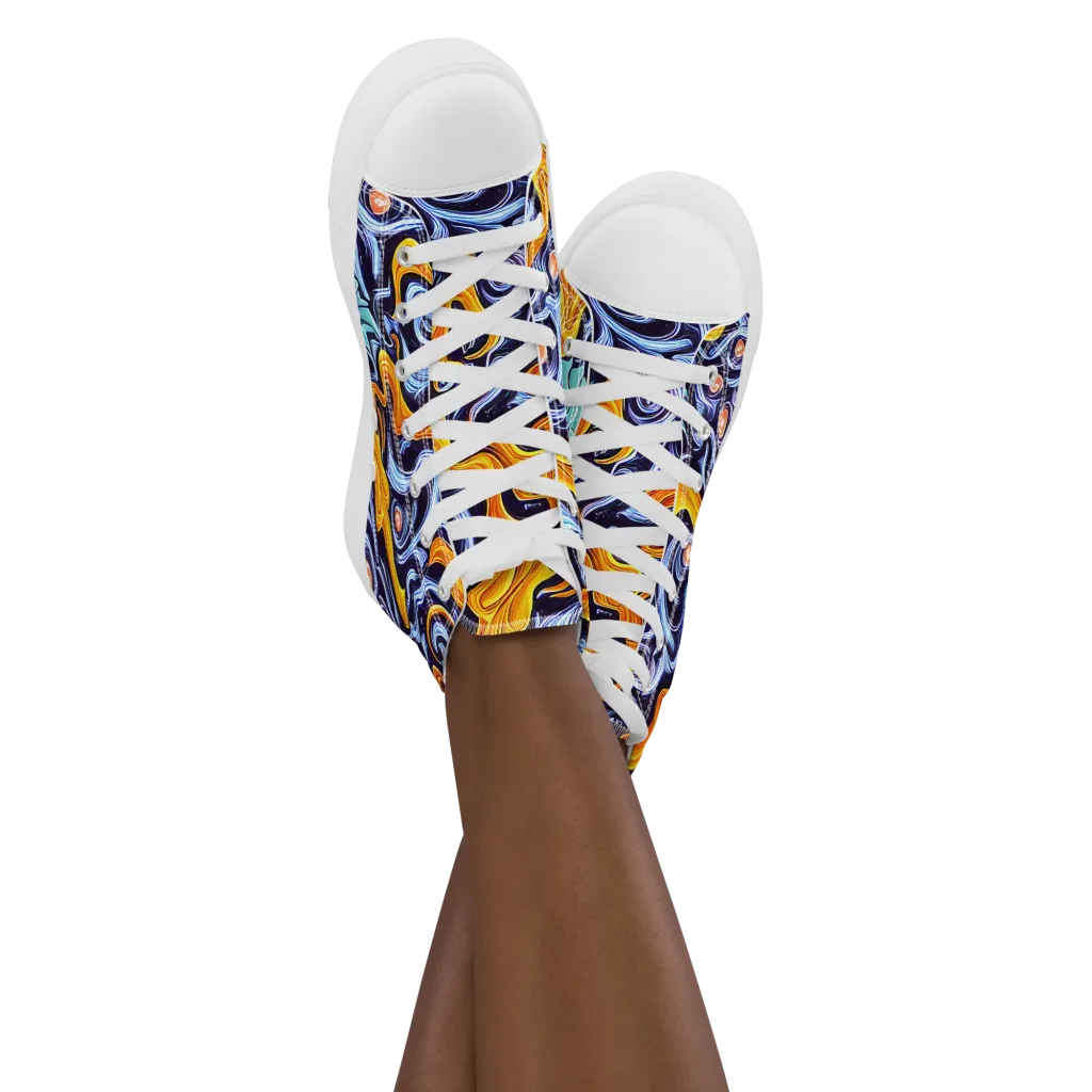 Midnight Fireflow on Women's High Top Canvas Shoes — Front