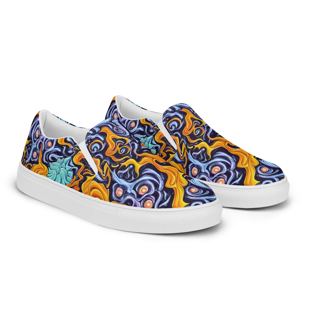 Midnight Fireflow on Men's Slip-On Canvas Shoes — Right Front