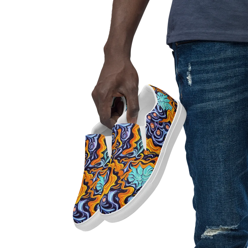 Midnight Fireflow on Men's Slip-On Canvas Shoes — Left Front