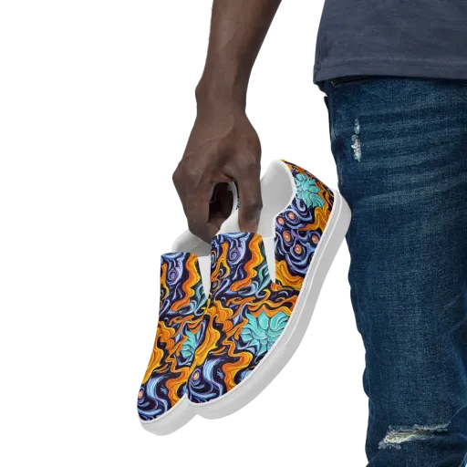 Midnight Fireflow on a Men's Slip-On Canvas Shoes