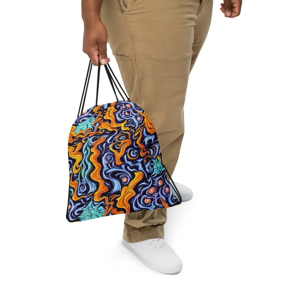 Midnight Fireflow on Drawstring Bag — Front