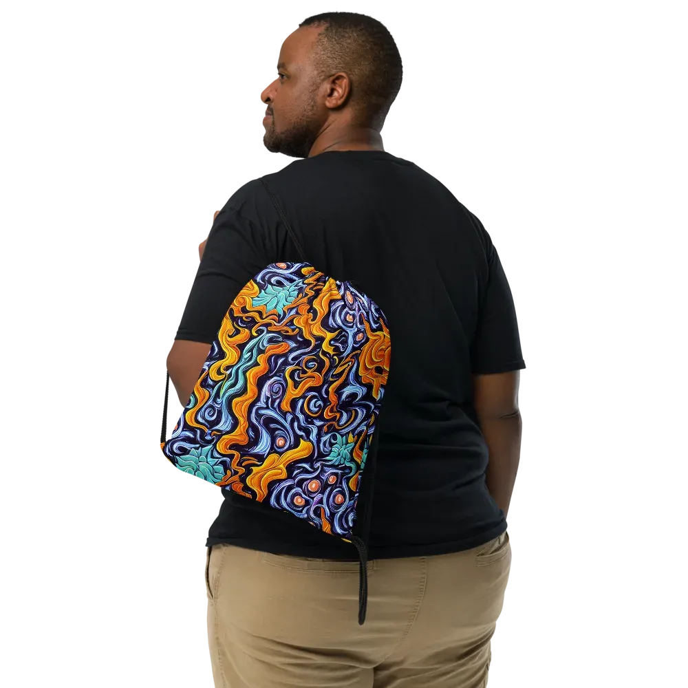 Midnight Fireflow on Drawstring Bag — Front