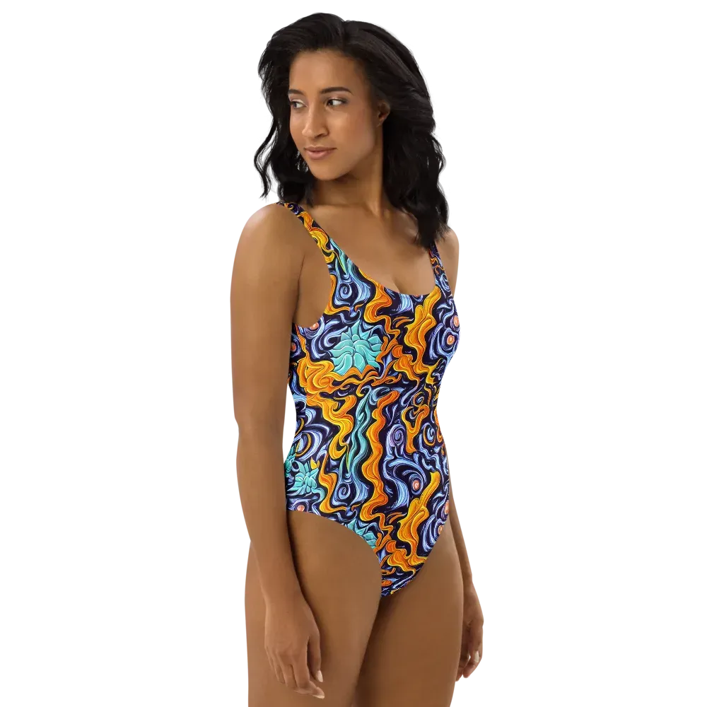 Midnight Fireflow on One-Piece Swimsuit — Right