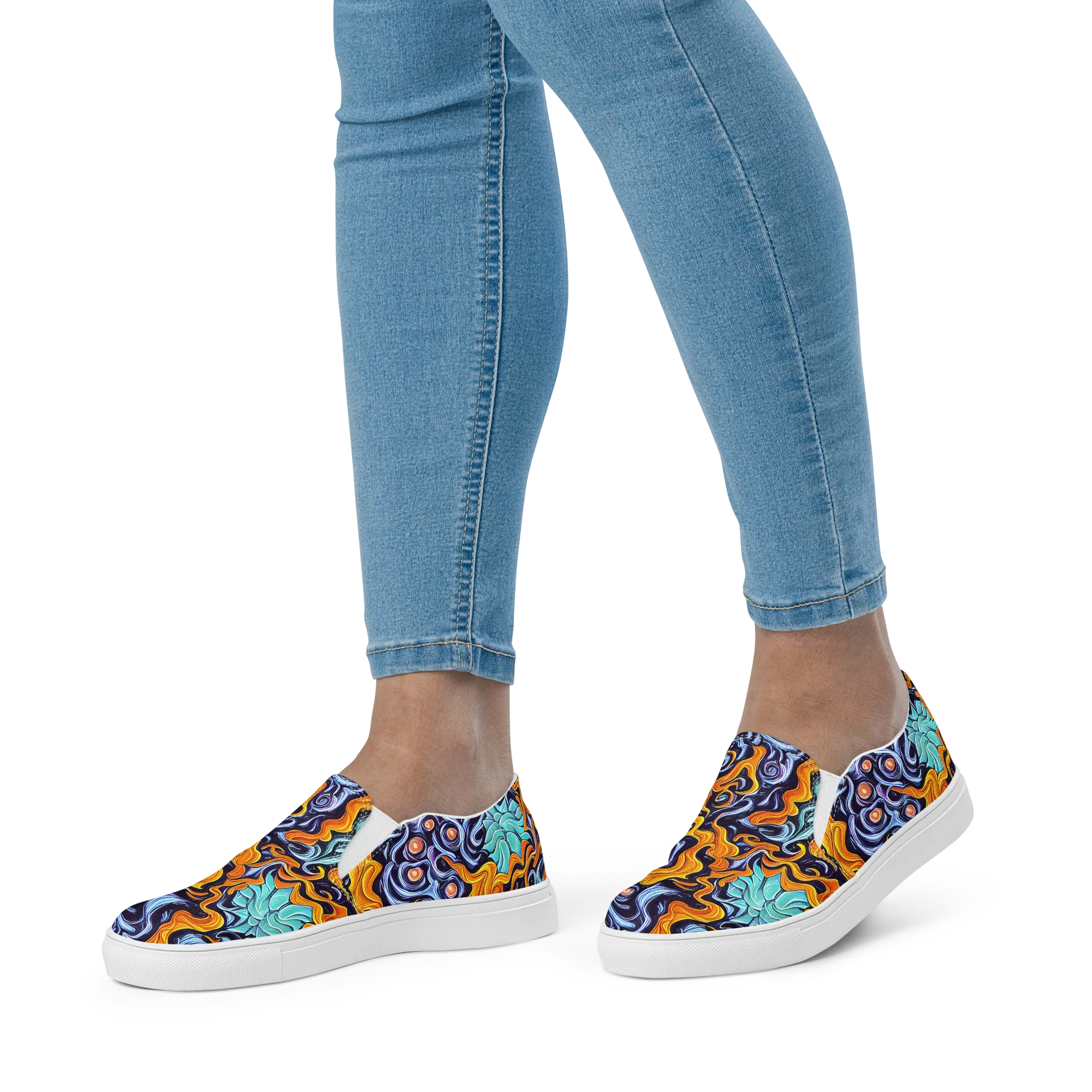 Midnight Fireflow on Women's Slip-On Canvas Shoes — Front