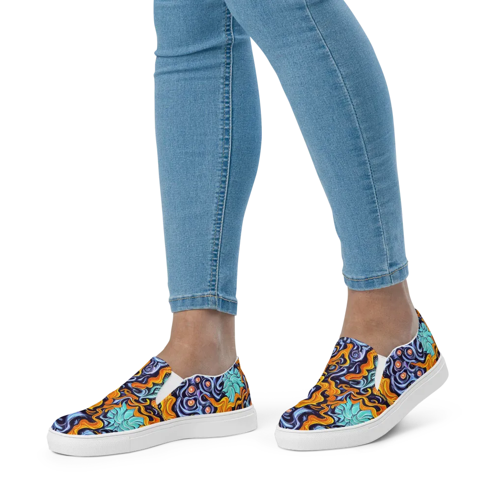 Midnight Fireflow on Women's Slip-On Canvas Shoes — Front