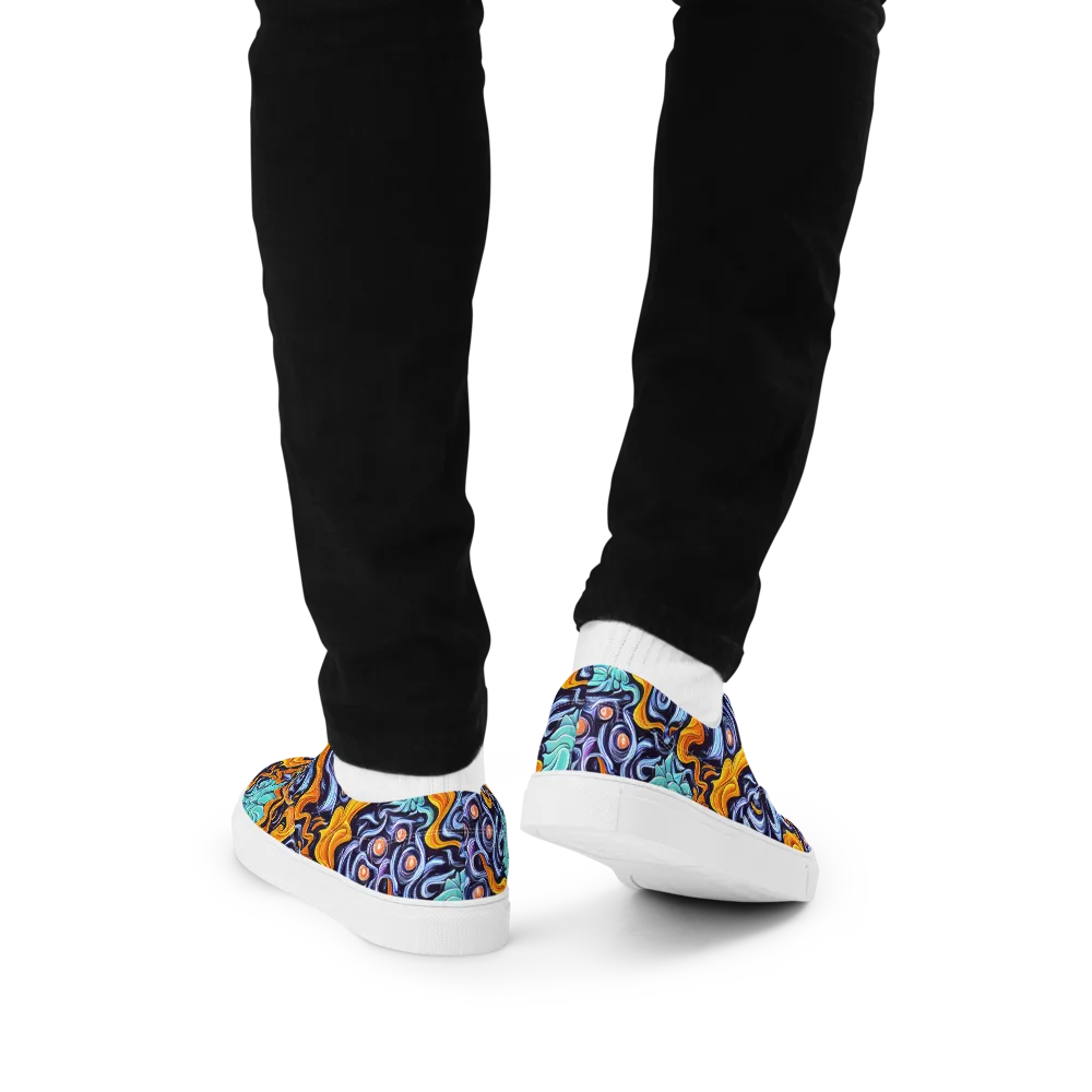 Midnight Fireflow on Men's Lace-Up Canvas Shoes — Back