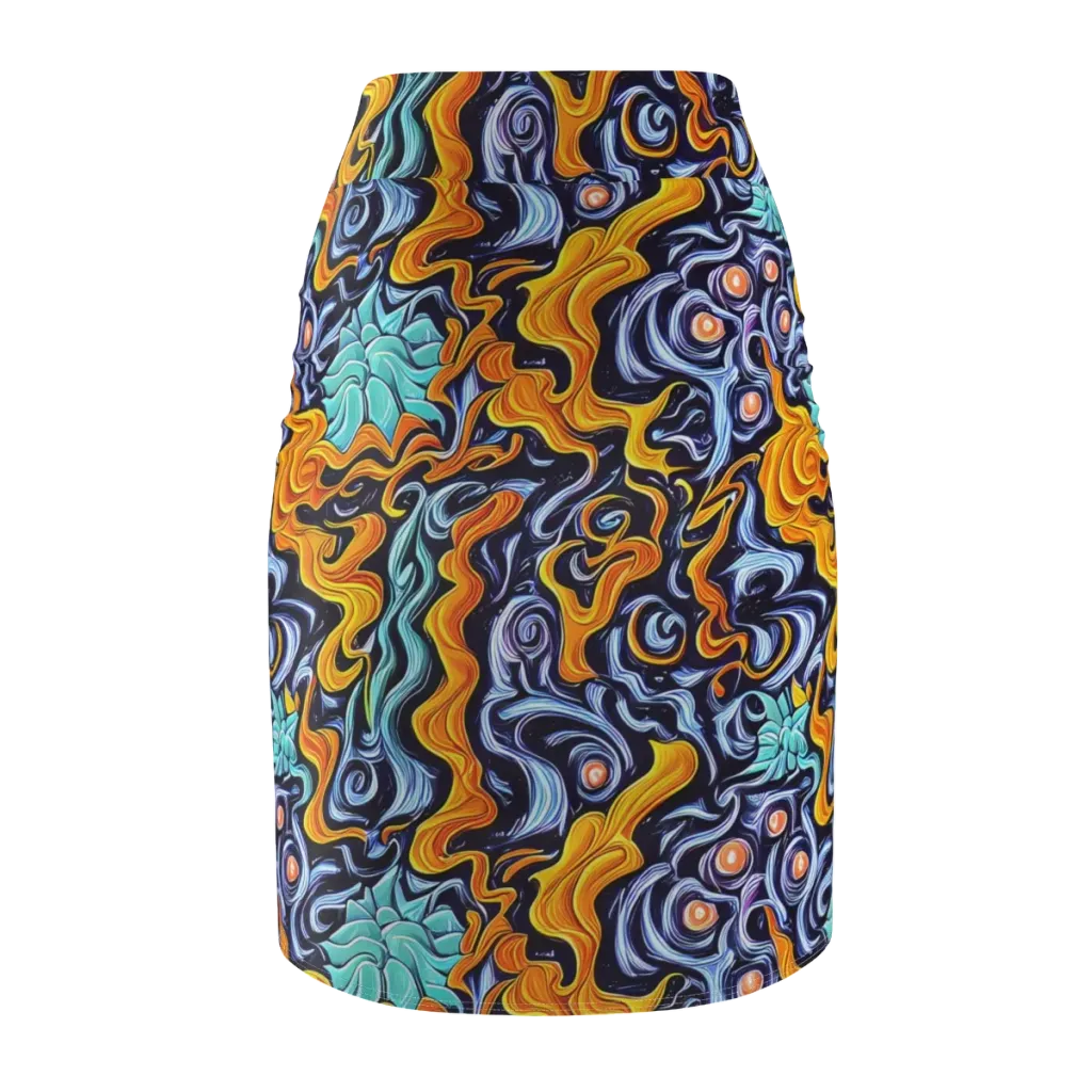 Midnight Fireflow on Pencil Skirt — Back
