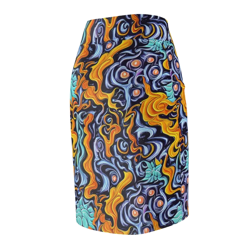 Midnight Fireflow on Pencil Skirt — Back Side
