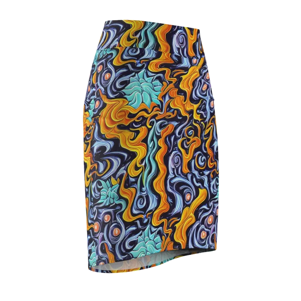 Midnight Fireflow on Pencil Skirt — Front Side