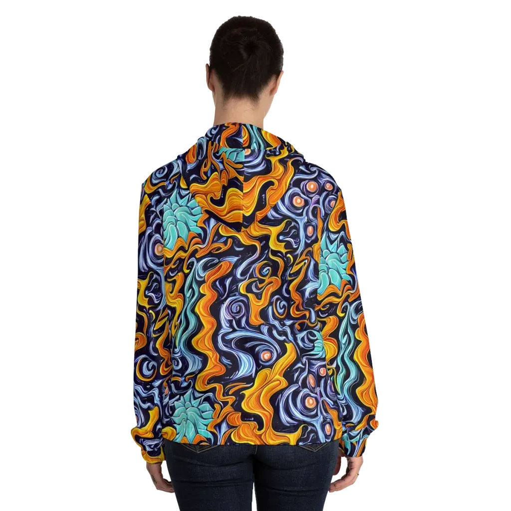 Midnight Fireflow on Women's Full-Zip Hoodie — Back On Person