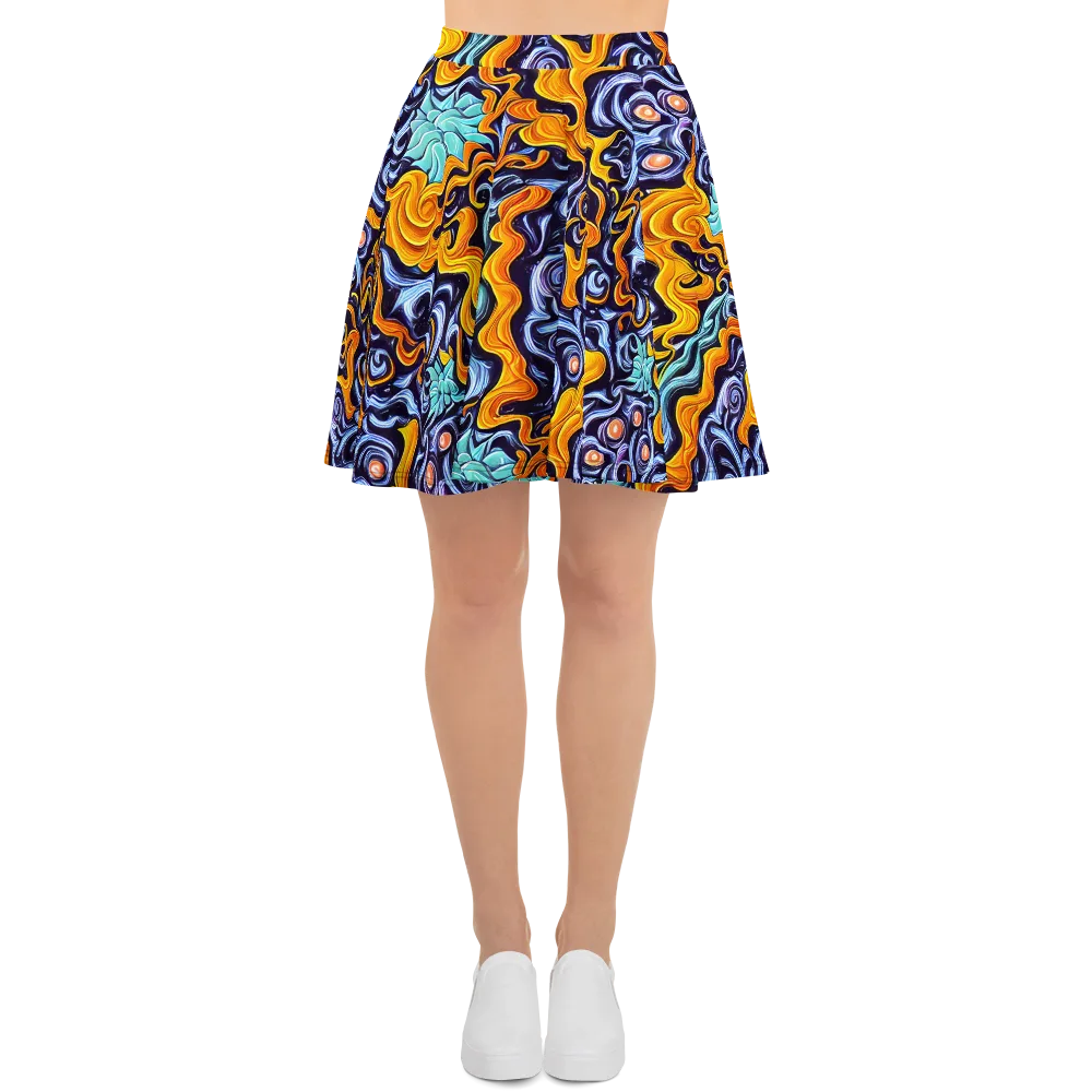 Midnight Fireflow on Skater Skirt — Front