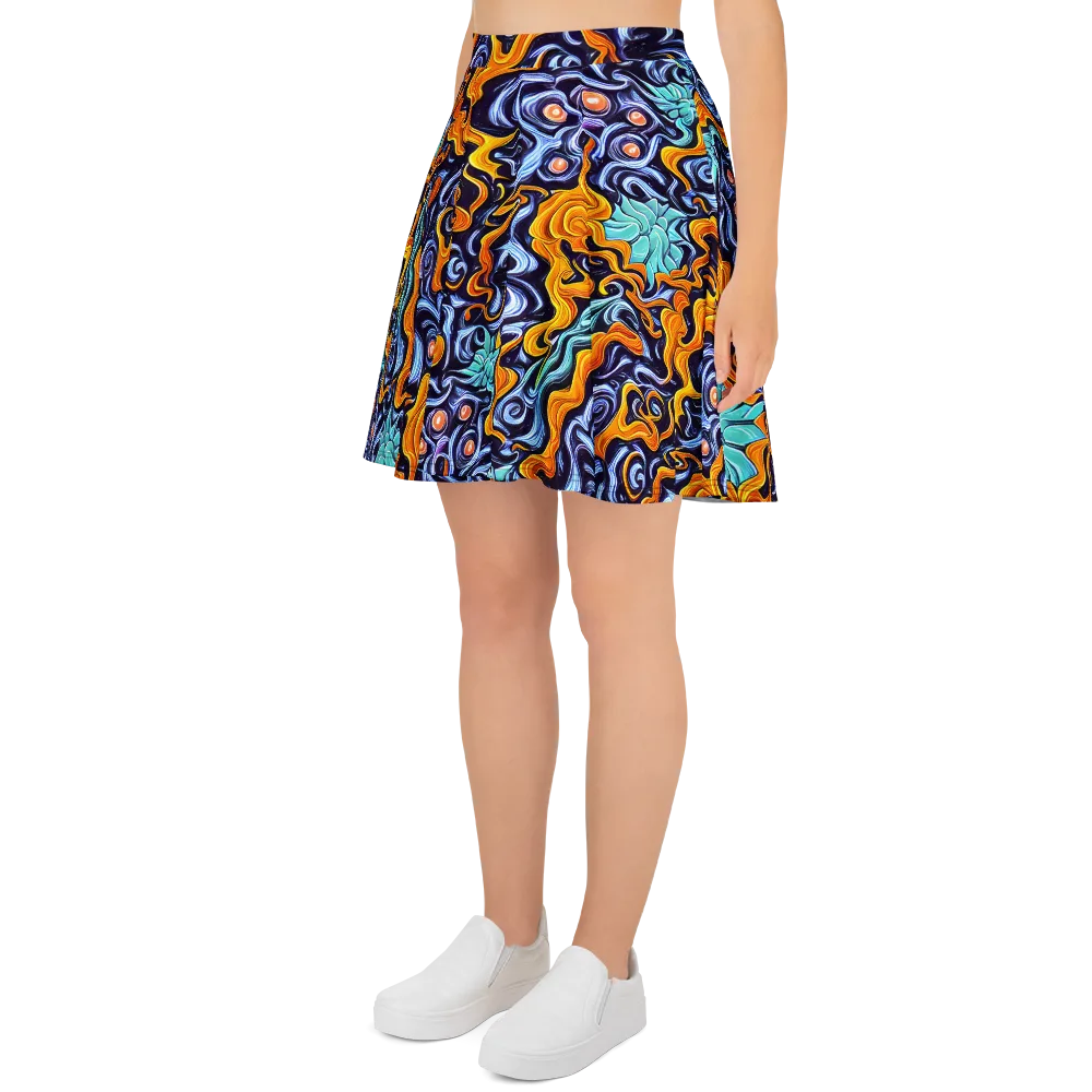 Midnight Fireflow on Skater Skirt — Left