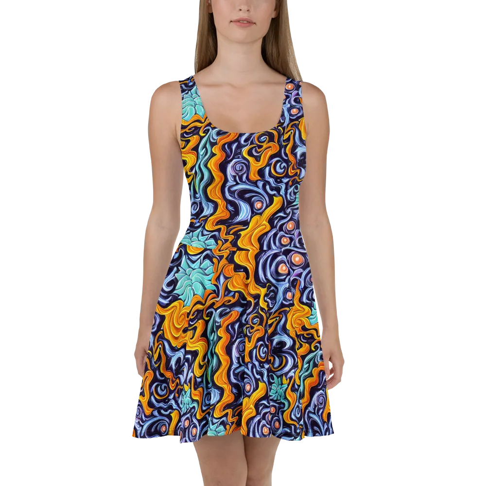 Midnight Fireflow on Skater Dress — Front
