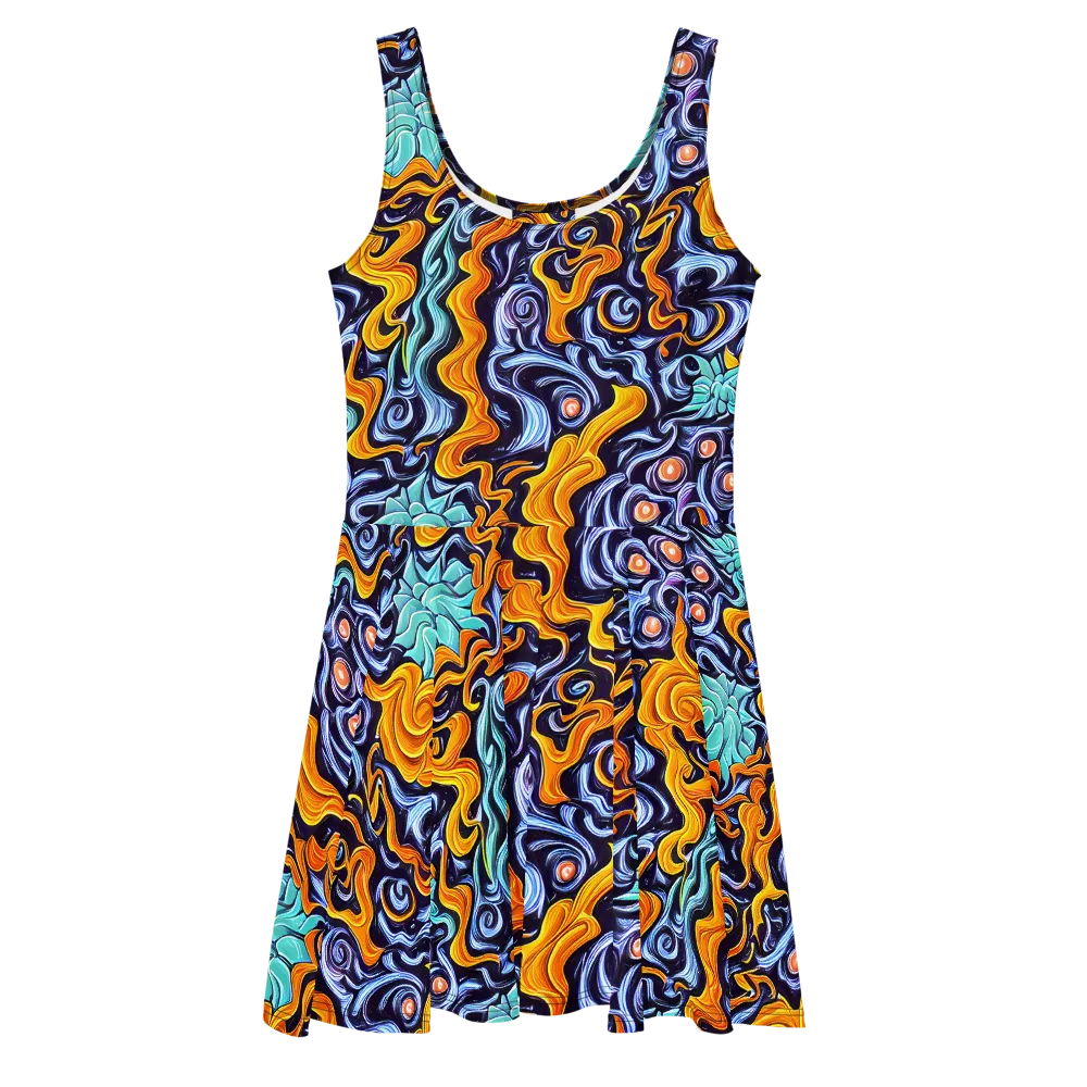 Midnight Fireflow on Skater Dress — Front