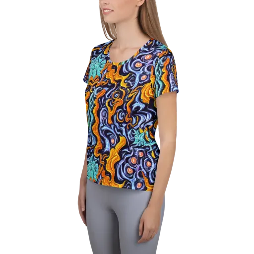 Midnight Fireflow on a Women's Athletic T-Shirt