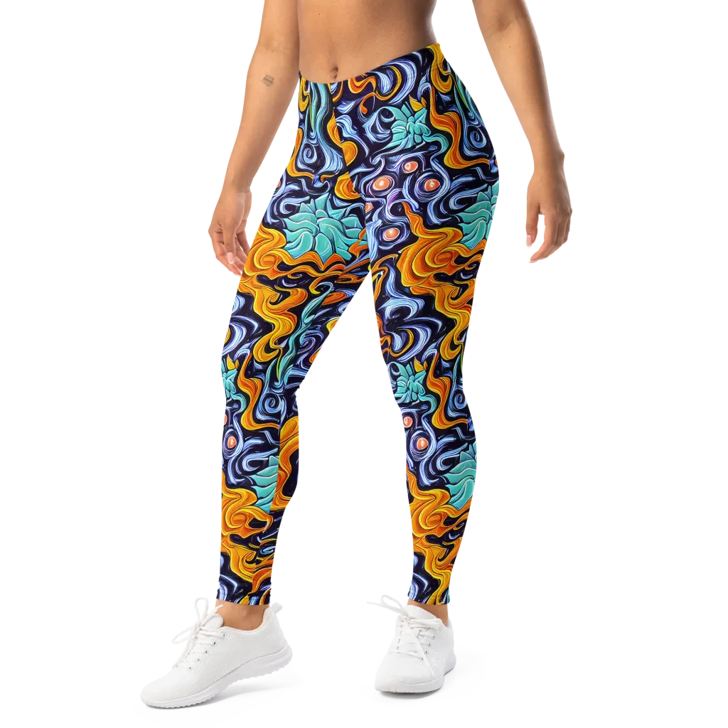 Midnight Fireflow on Leggings — Left Front