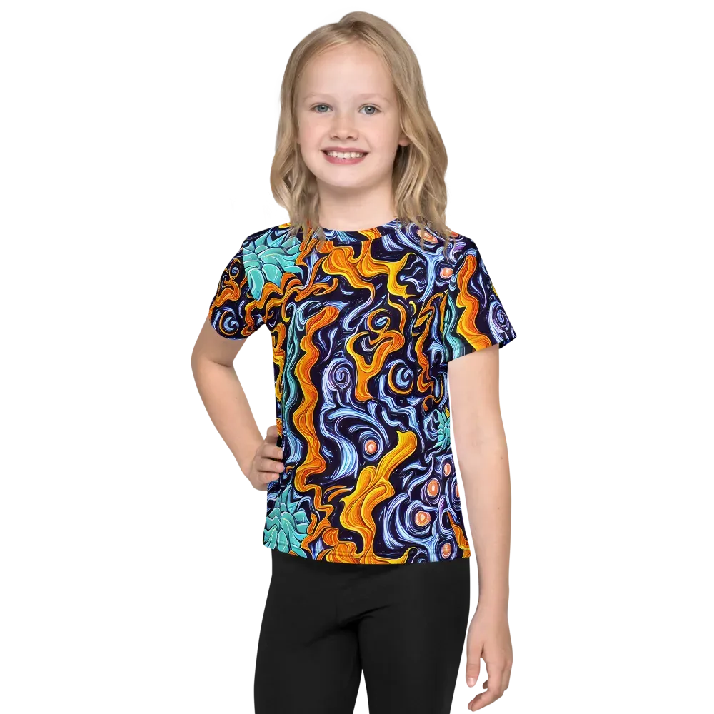 Midnight Fireflow on Kids Crew Neck T-Shirt — Front
